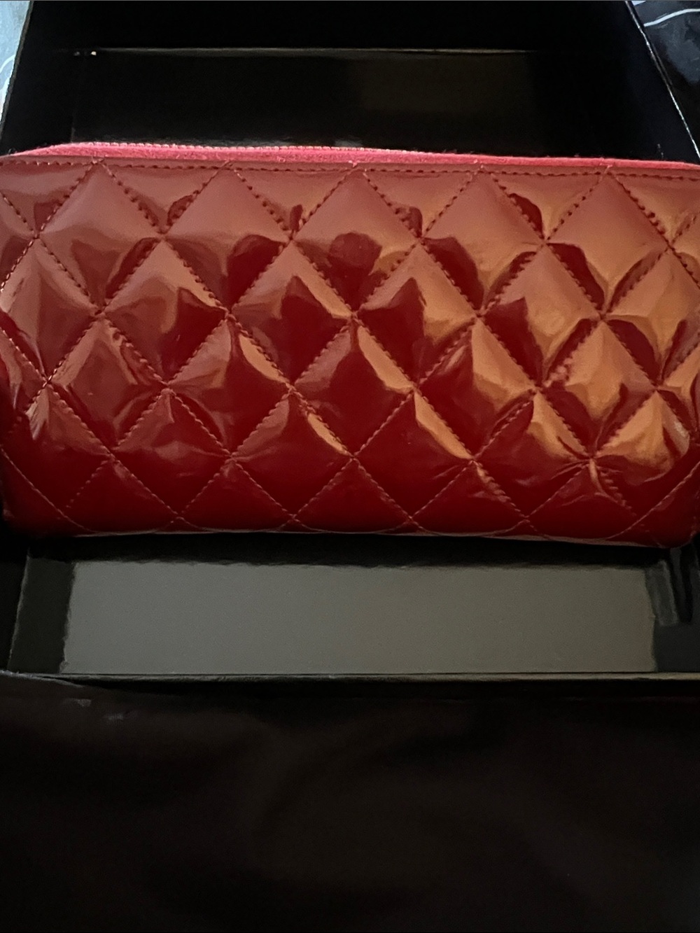 CHANEL Quilted Patent Leather Zip Wallet - Cherry Red - Picture 3 of 13